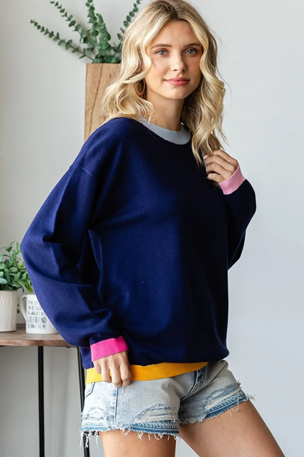 First Love Contrast Ribbed Round Neck Long Sleeve Sweater sold by Charming Charlie product image thumbnail 3