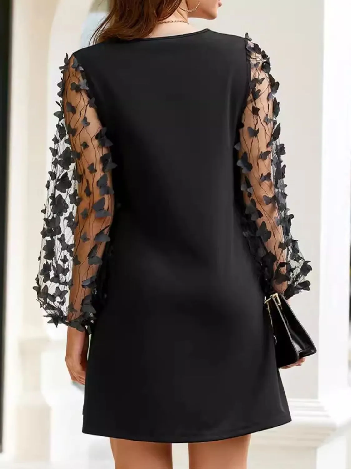 Round Neck Butterfly Mesh Long Sleeve Mini Dress sold by Charming Charlie product image thumbnail 3