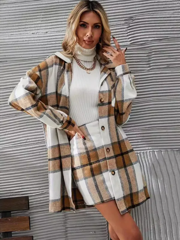 Plaid Button Up Long Sleeve Coat and Skirt Set sold by Charming Charlie