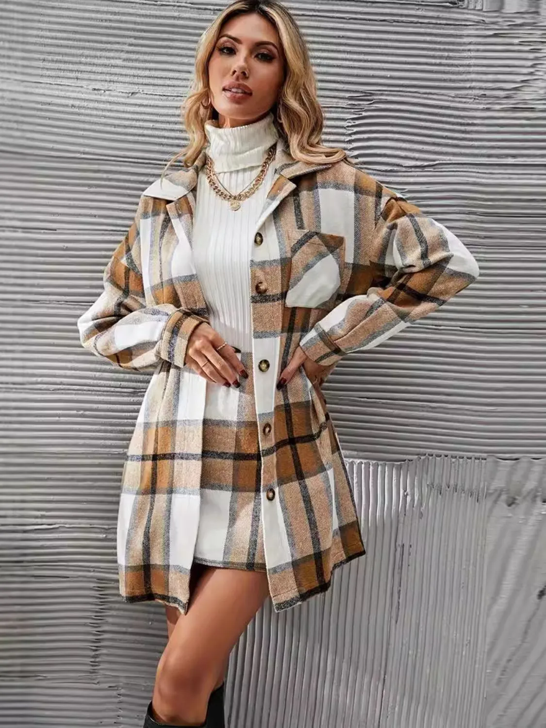 Plaid Button Up Long Sleeve Coat and Skirt Set sold by Charming Charlie product image thumbnail 2