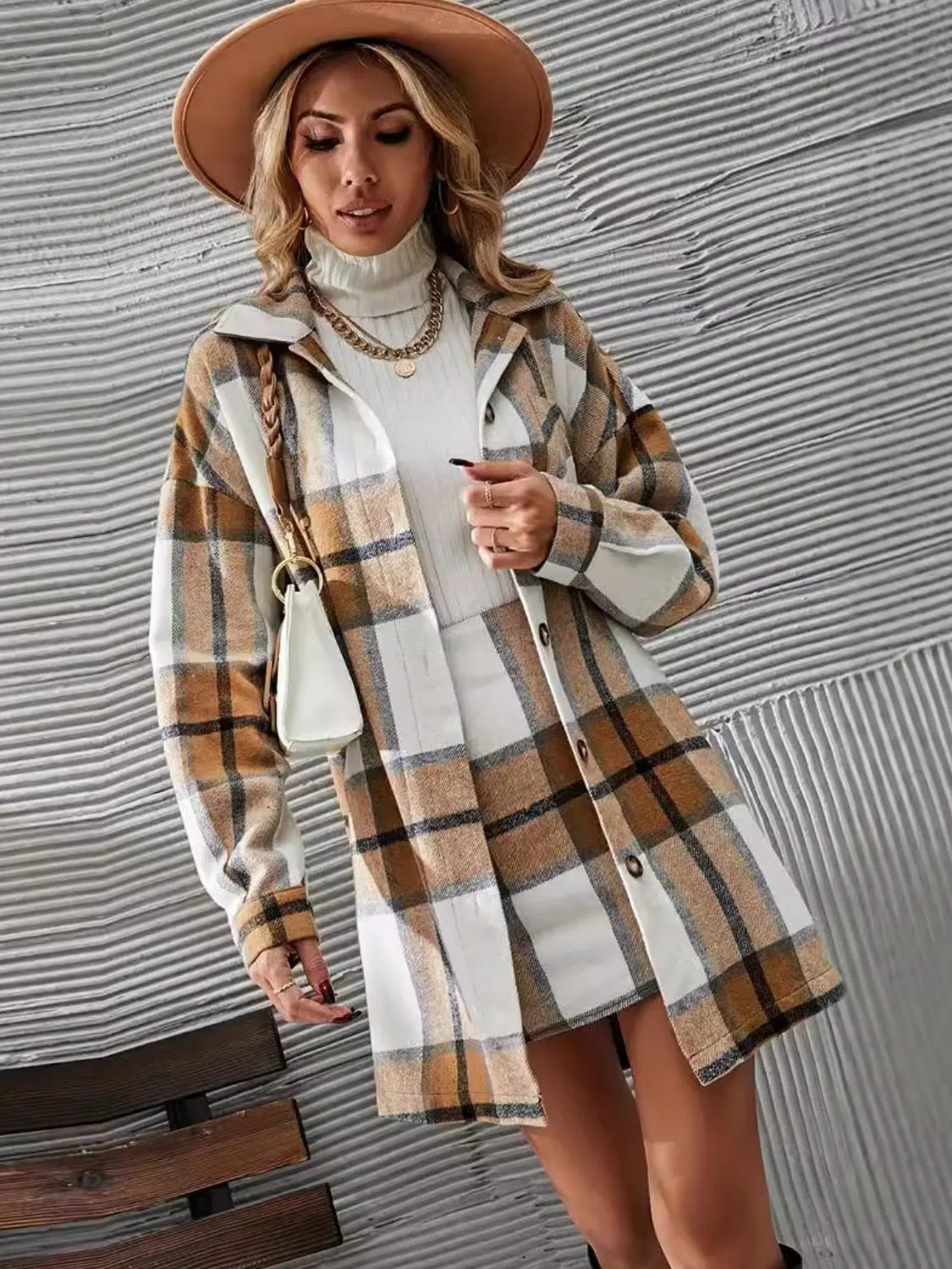 Plaid Button Up Long Sleeve Coat and Skirt Set sold by Charming Charlie product image thumbnail 3