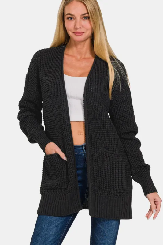 Zenana Waffle Open Front Sweater Cardigan sold by Charming Charlie