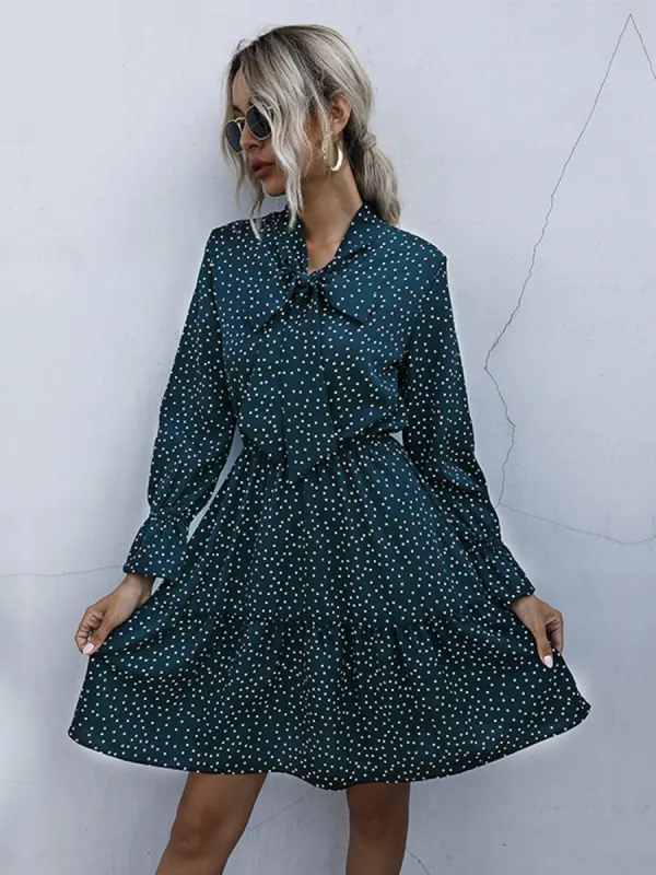 Perfee Polka Dot Tie Neck Long Sleeve Dress sold by Charming Charlie