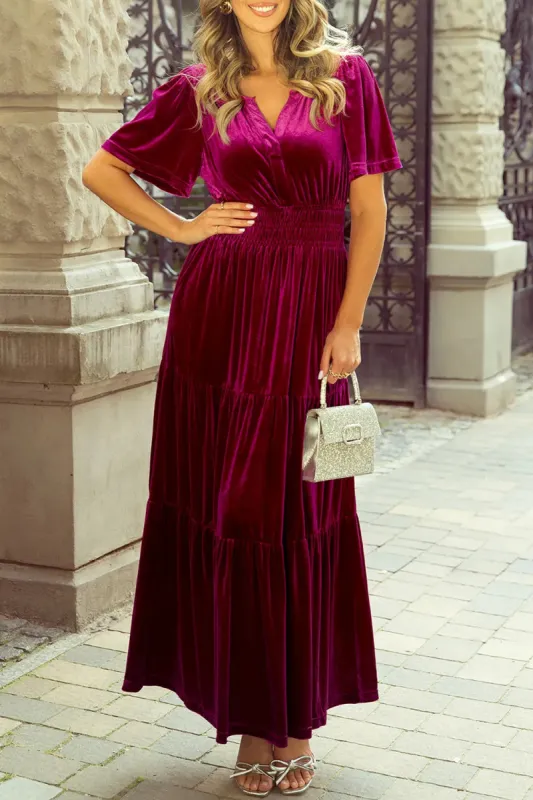 Tiered Notched Short Sleeve Dress with Pockets sold by Charming Charlie