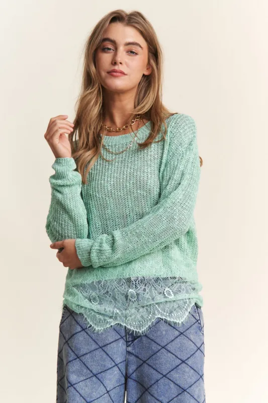 J.NNA Lace Detail Long Sleeve Knit Top sold by Charming Charlie