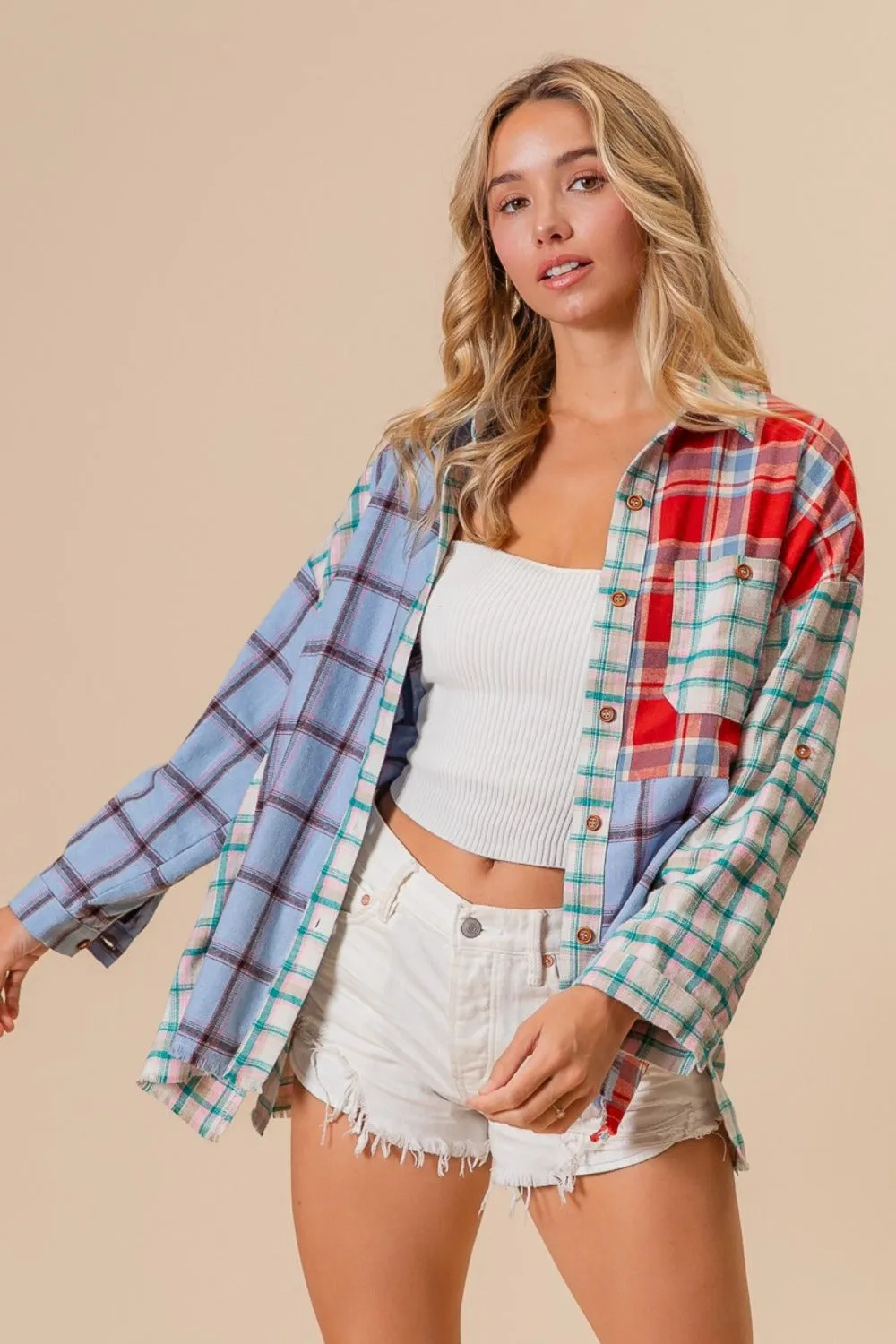 BiBi Color Block Plaid Button Down Shirt sold by Charming Charlie product image thumbnail 4