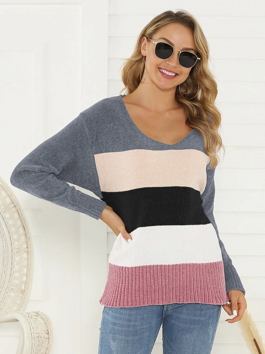 Shiny Color Block Long Sleeve Sweater sold by Charming Charlie product image thumbnail 3