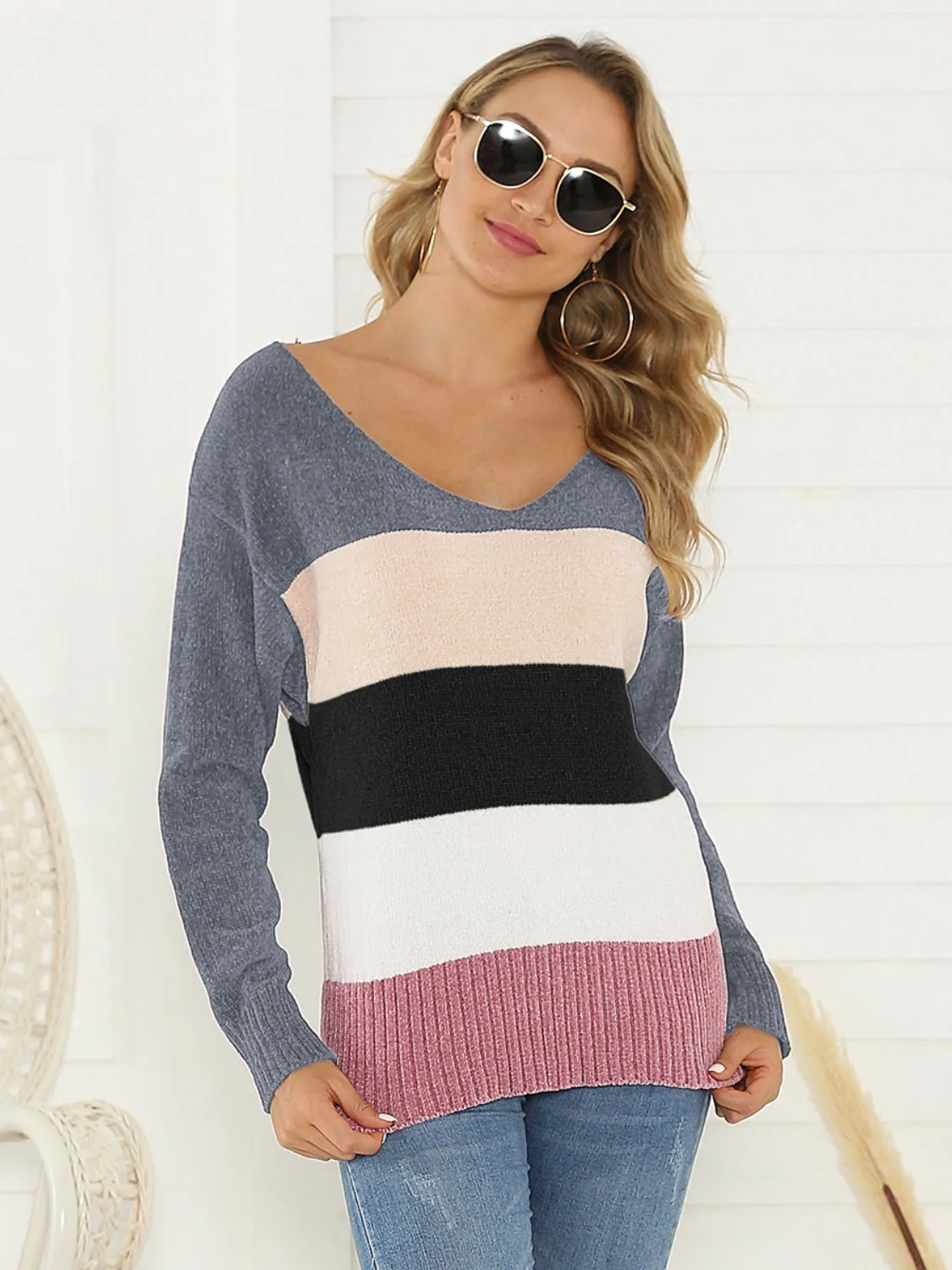 Shiny Color Block Long Sleeve Sweater sold by Charming Charlie