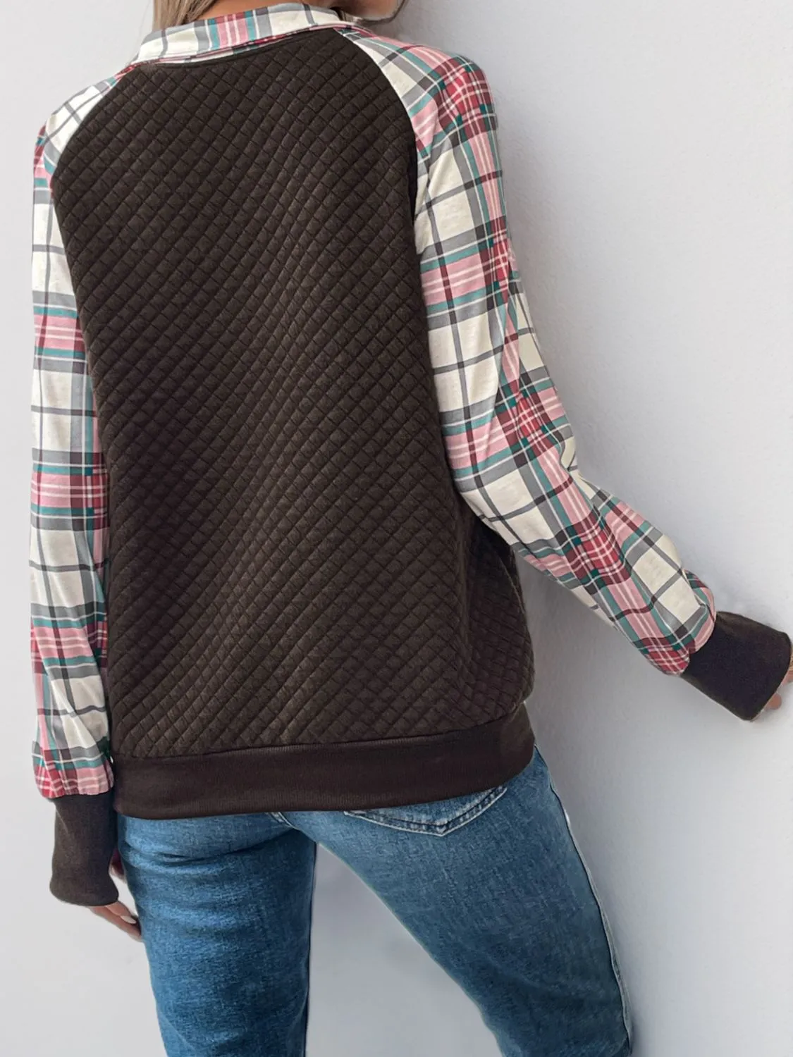 Perfee Plaid Half Zip Long Sleeve Sweatshirt sold by Charming Charlie product image thumbnail 2