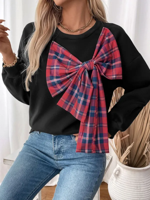 Perfee Bow Round Neck Long Sleeve Sweatshirt sold by Charming Charlie