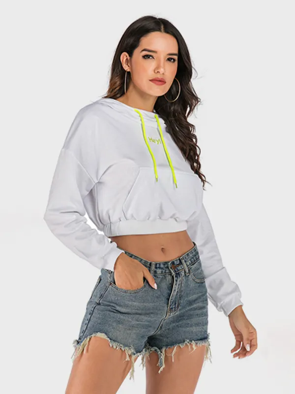 Perfee Drawstring Letter Long Sleeve Hoodie sold by Charming Charlie