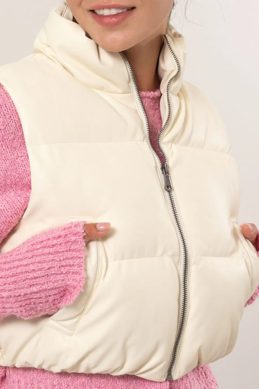 HYFVE Leather Zip Up Cropped Puffer Vest sold by Charming Charlie product image thumbnail 5