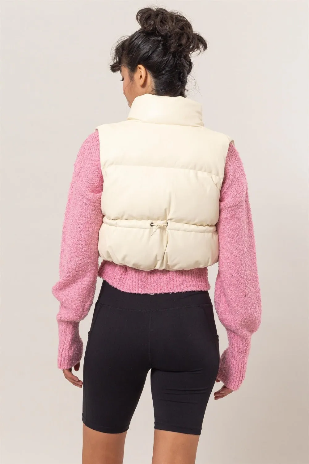 HYFVE Leather Zip Up Cropped Puffer Vest sold by Charming Charlie product image thumbnail 2