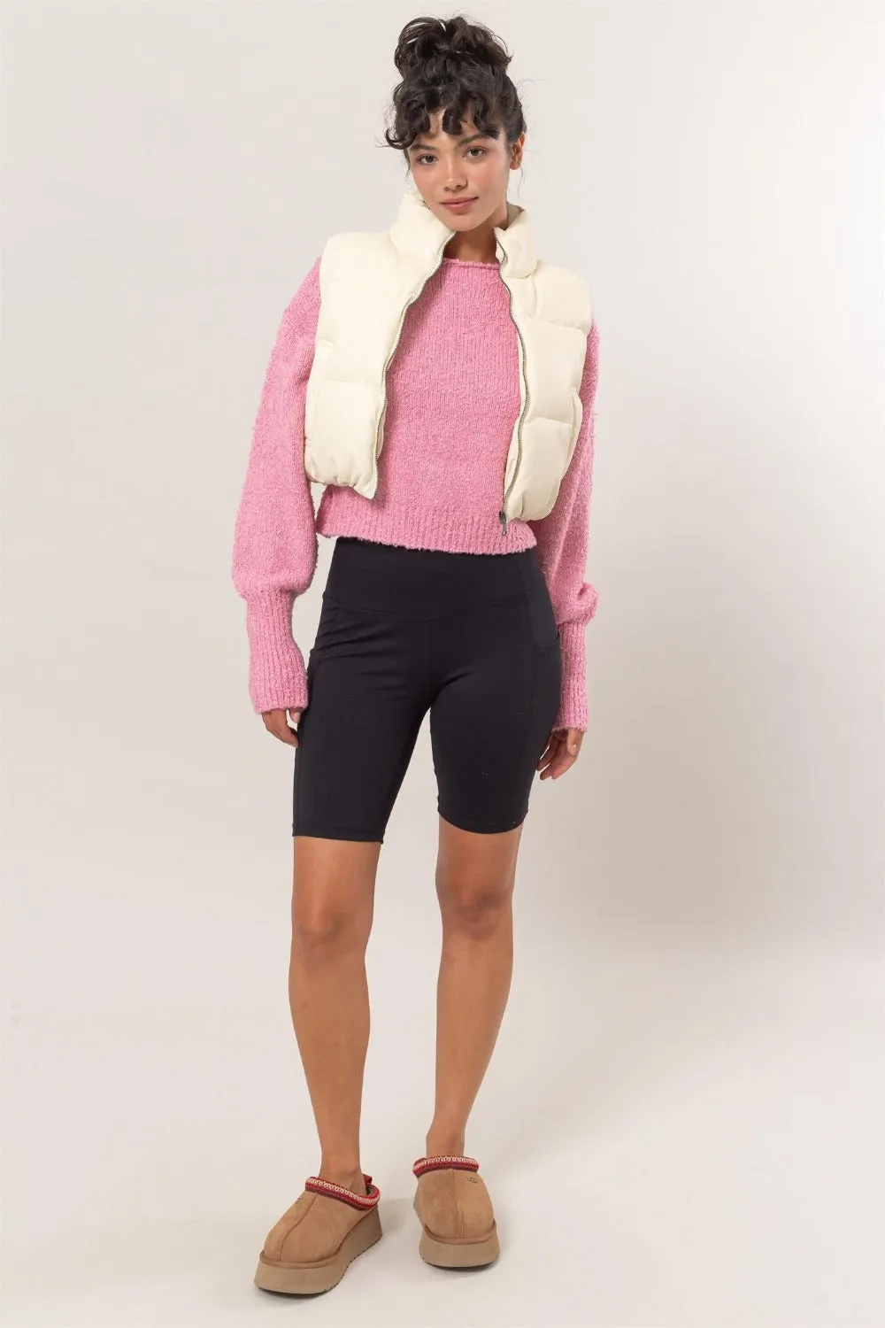 HYFVE Leather Zip Up Cropped Puffer Vest sold by Charming Charlie product image thumbnail 4