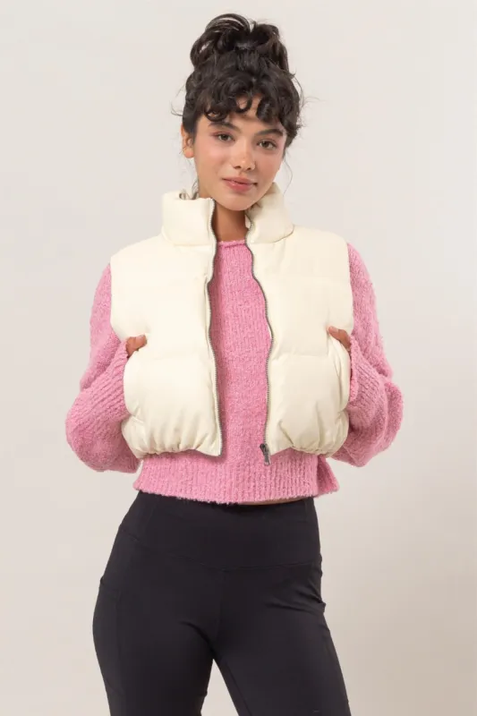 HYFVE Leather Zip Up Cropped Puffer Vest sold by Charming Charlie