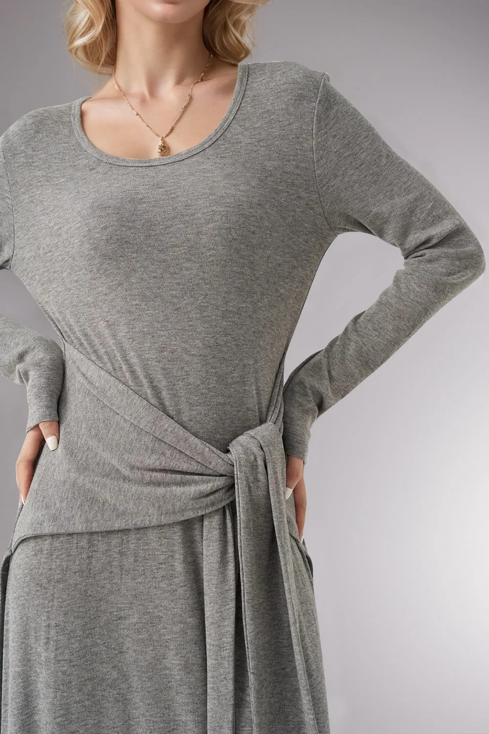 Basic Bae Tied Scoop Neck Long Sleeve Maxi Dress sold by Charming Charlie