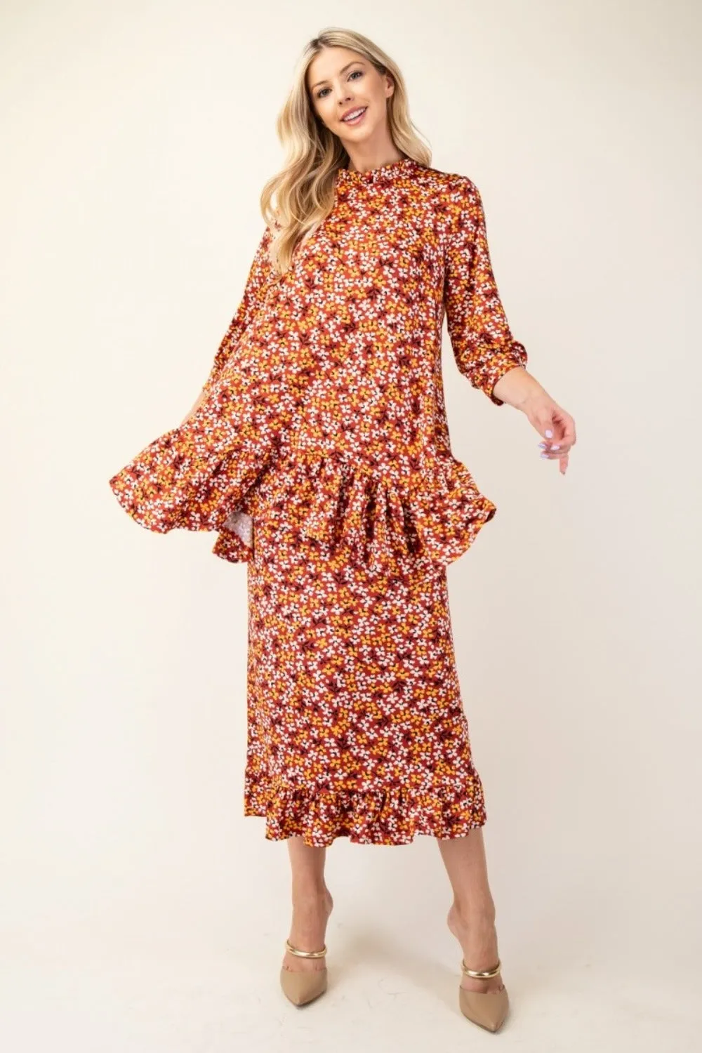 Celeste Full Size Floral Ruffled Top and Midi Skirt Set sold by Charming Charlie product image thumbnail 3