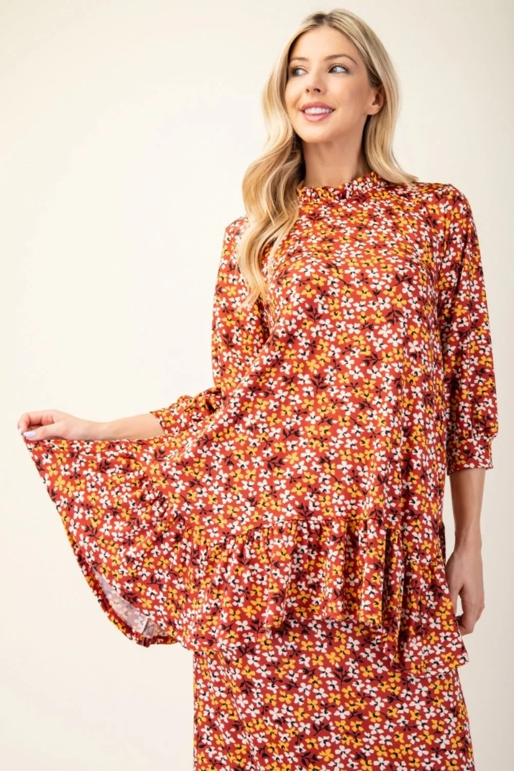 Celeste Full Size Floral Ruffled Top and Midi Skirt Set sold by Charming Charlie product image thumbnail 5