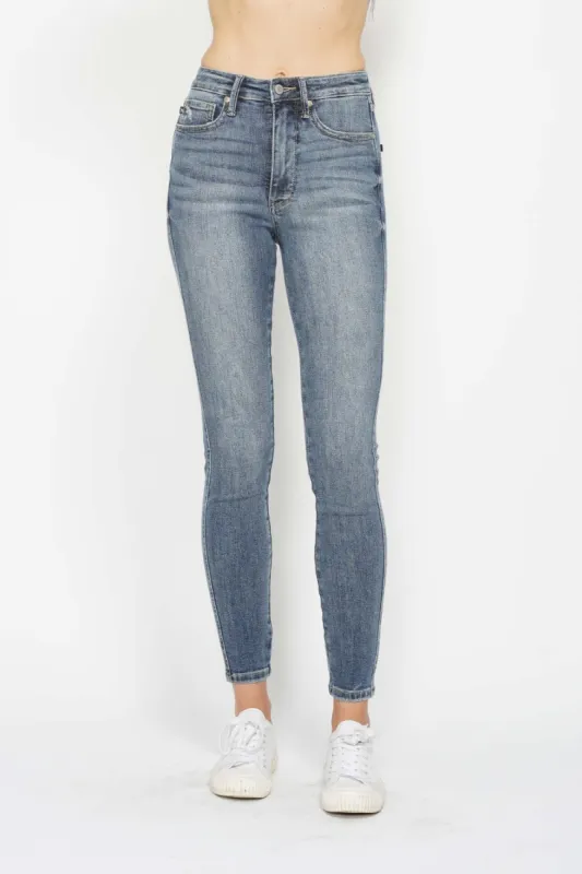 Judy Blue Full Size Tummy Control Contrast Wash Skinny Jeans sold by Charming Charlie