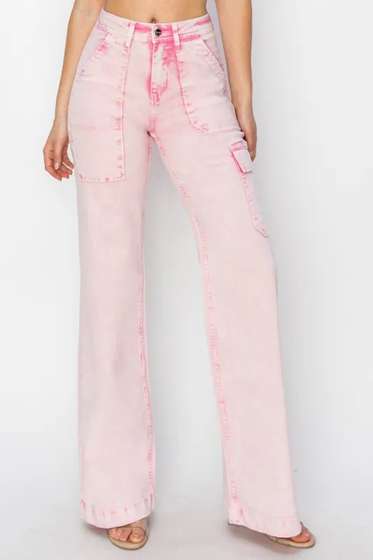 RISEN Full Size High Rise Wide Leg Cargo Pocket Jeans sold by Charming Charlie