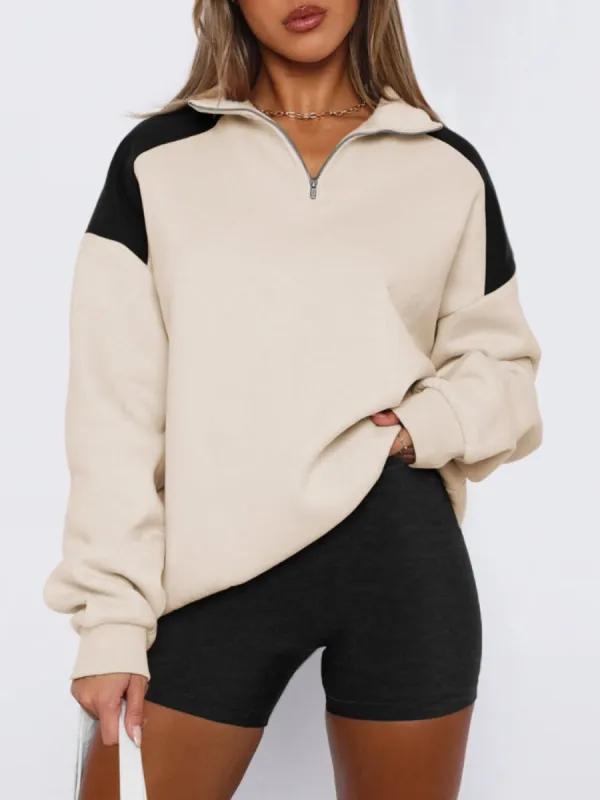 Contrast Quarter Zip Long Sleeve Sweatshirt sold by Charming Charlie