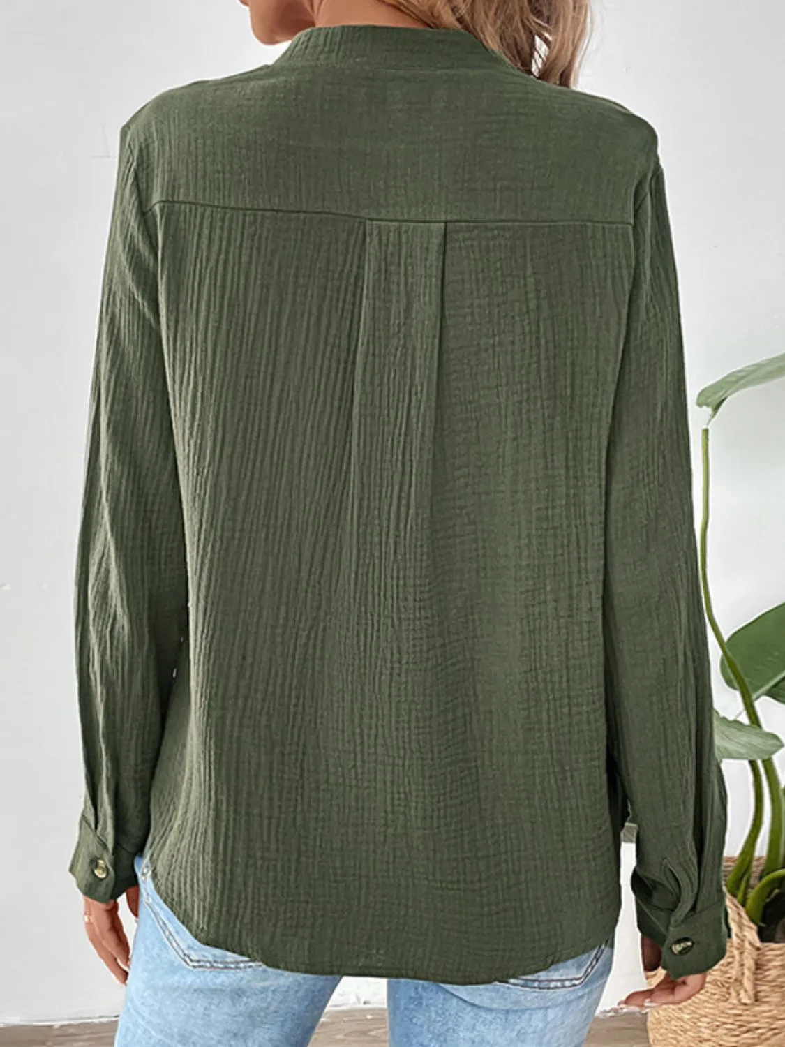 Perfee Textured Notched Long Sleeve Blouse sold by Charming Charlie product image thumbnail 2