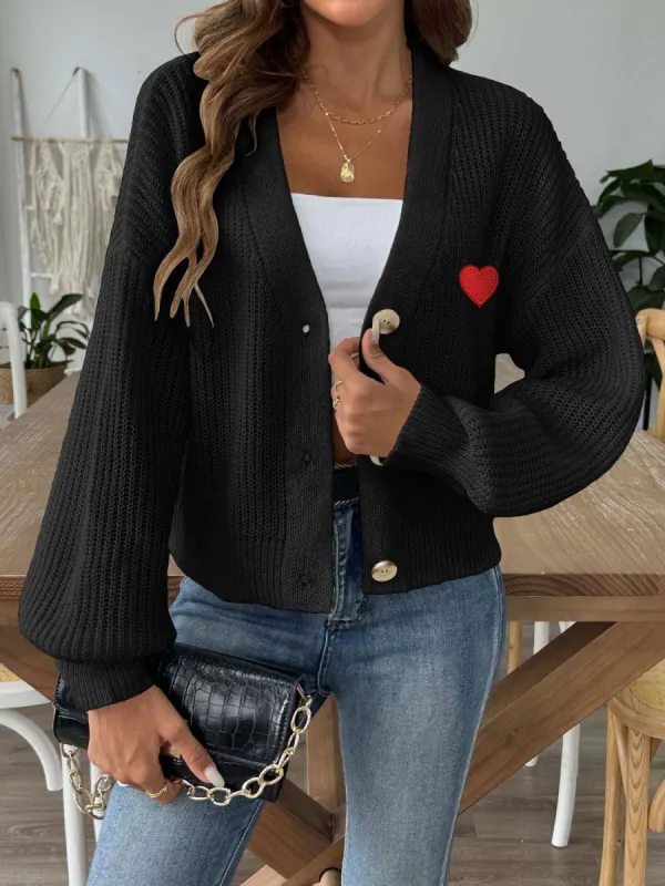 Heart Button Down V-Neck Long Sleeve Cardigan made by Charming Charlie