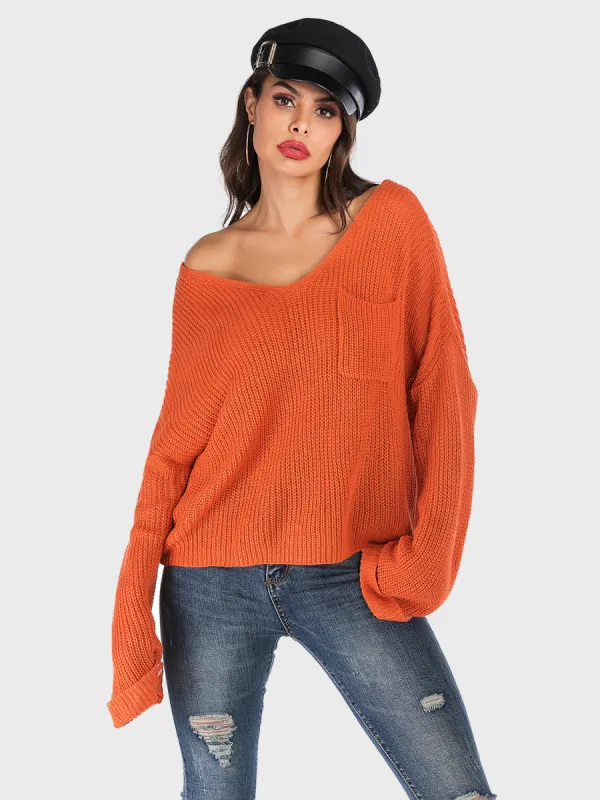 Perfee V-Neck Dropped Shoulder Long Sleeve Sweater sold by Charming Charlie