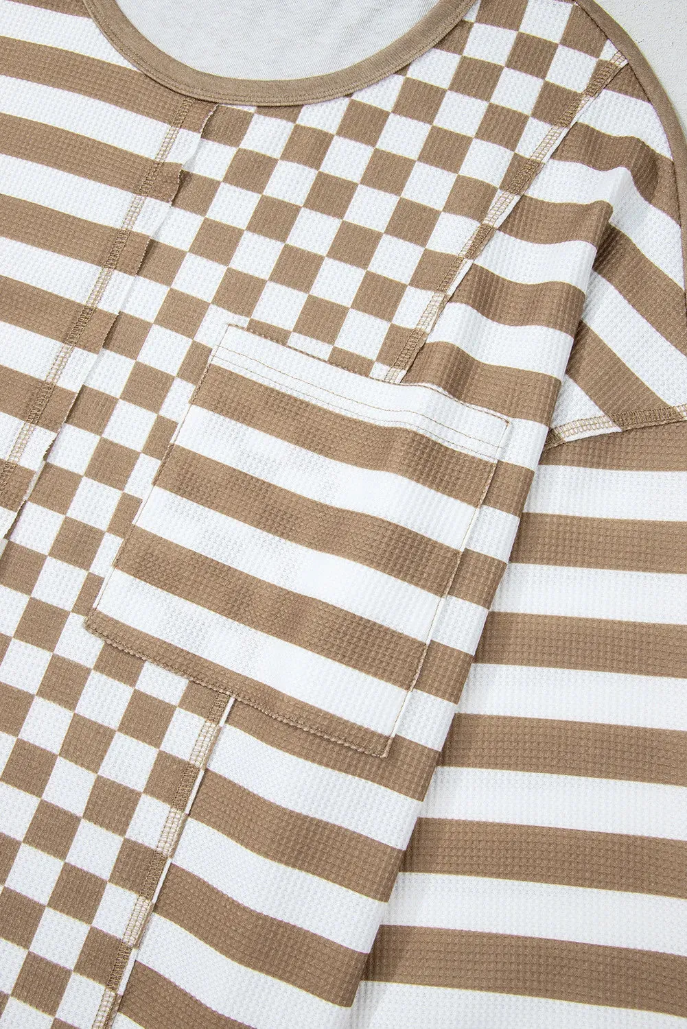 Checker & Stripes Round Neck Long Sleeve Blouse sold by Charming Charlie product image thumbnail 4