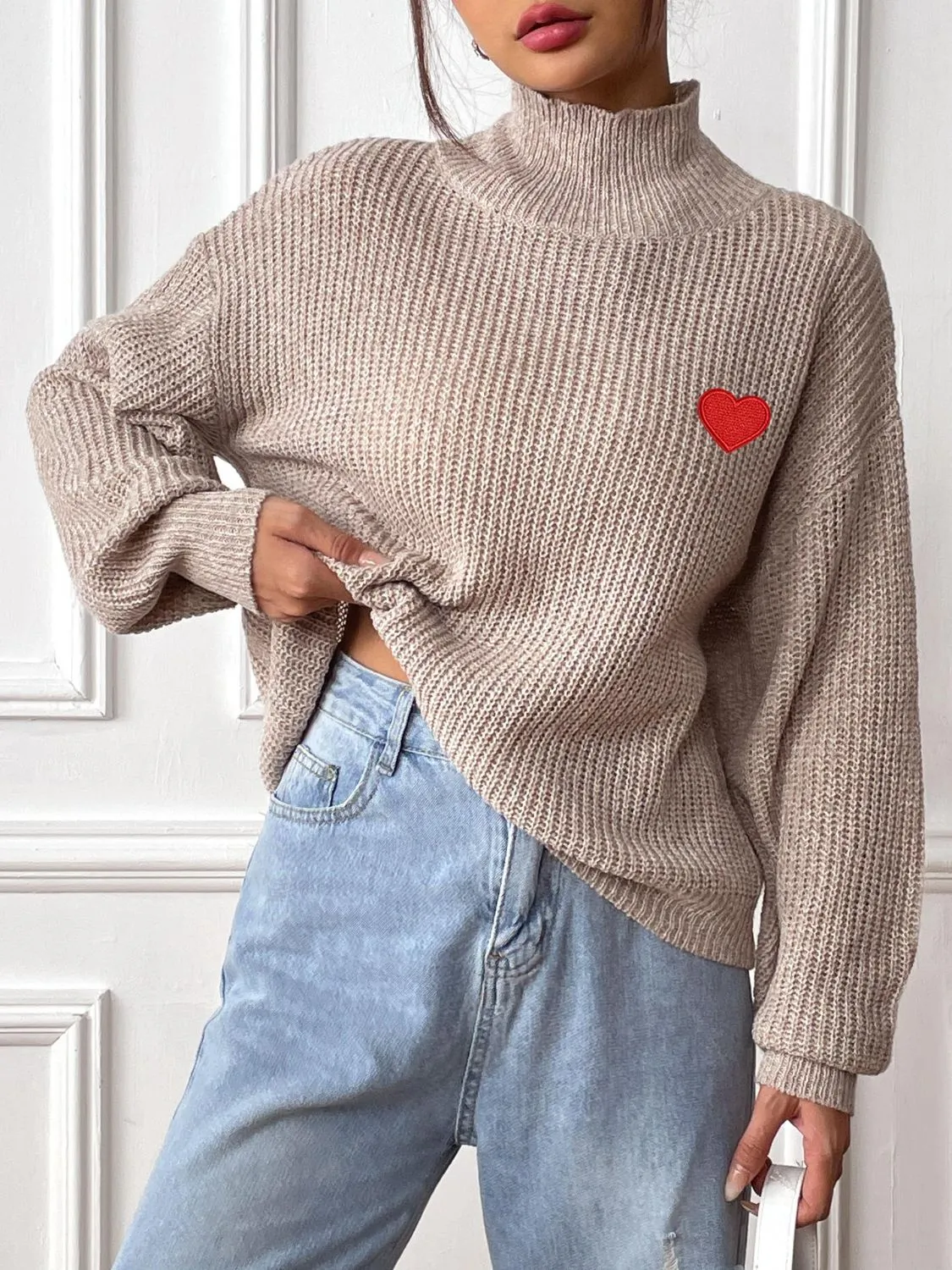 Heart Turtleneck Dropped Shoulder Long Sleeve Sweater sold by Charming Charlie product image thumbnail 4