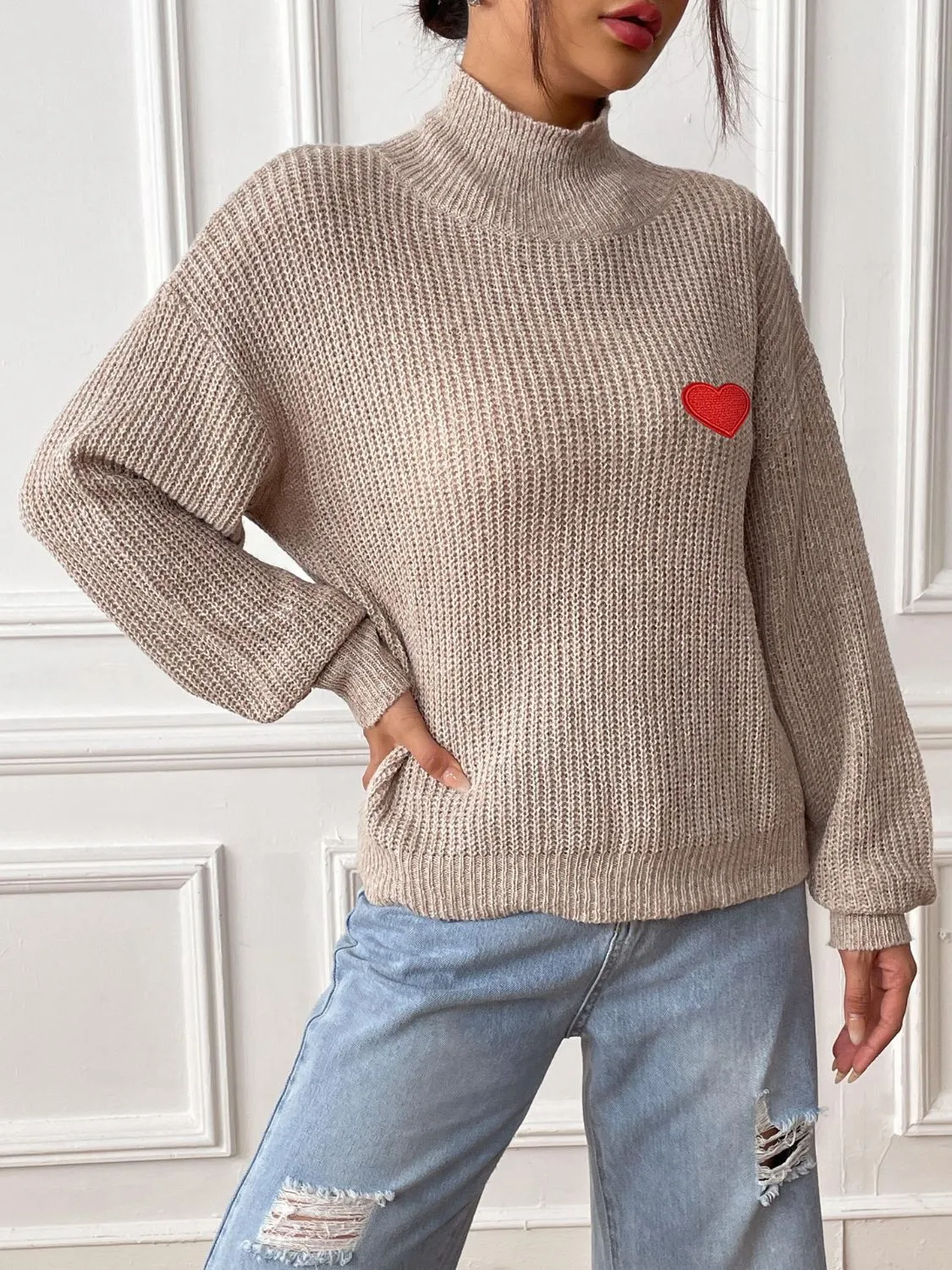 Heart Turtleneck Dropped Shoulder Long Sleeve Sweater sold by Charming Charlie product image thumbnail 5