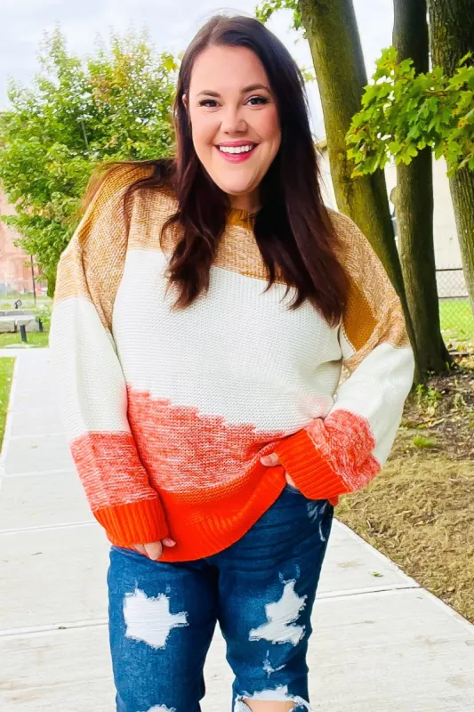 Adorable You Camel & Orange Color Block Sweater sold by Charming Charlie