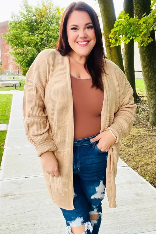You Got This Oatmeal Striped Knit Open Cardigan sold by Charming Charlie