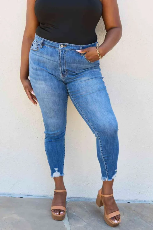Kancan Lindsay Full Size Raw Hem High Rise Skinny Jeans sold by Charming Charlie