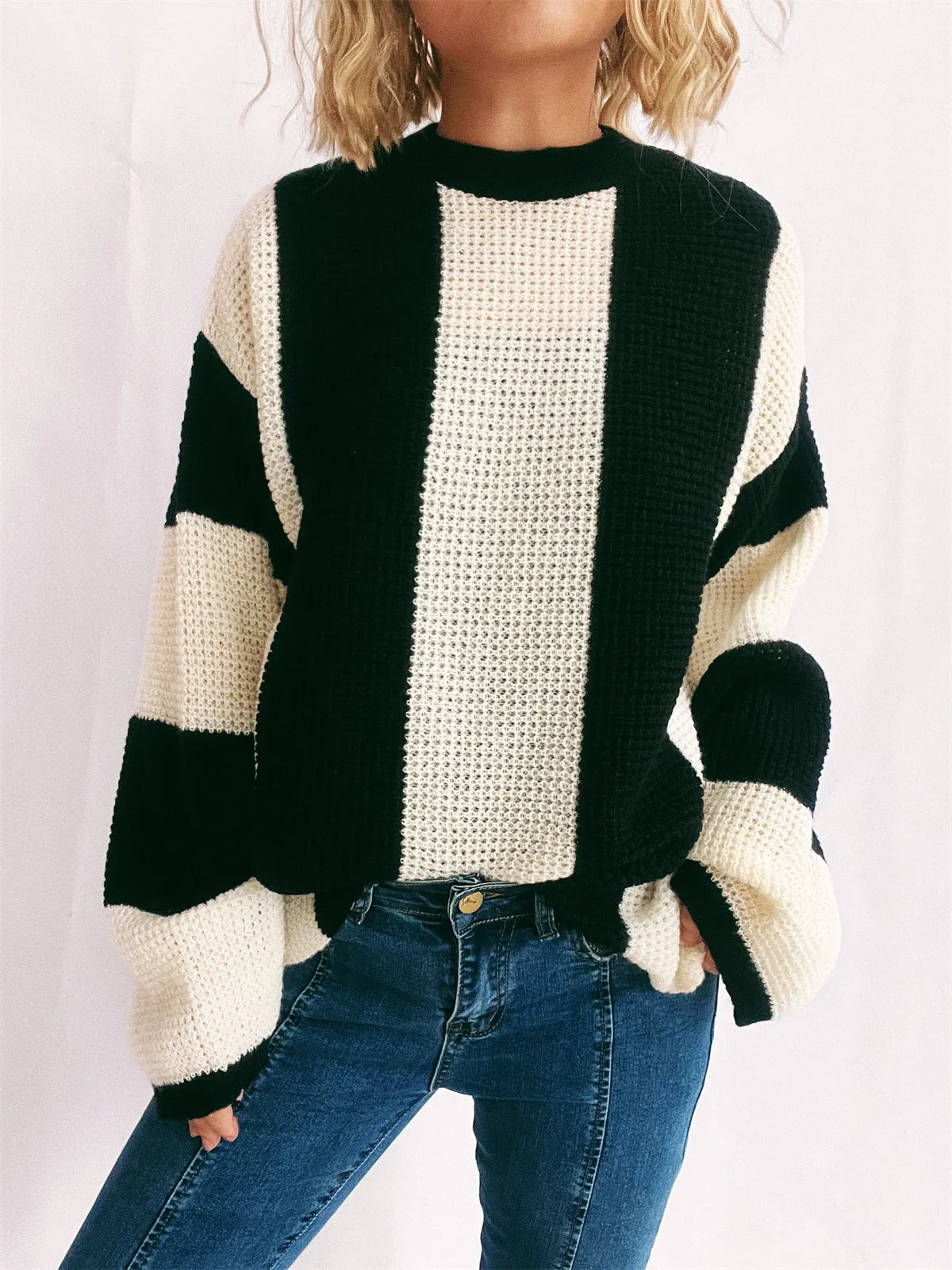Color Block Round Neck Long Sleeve Sweater sold by Charming Charlie