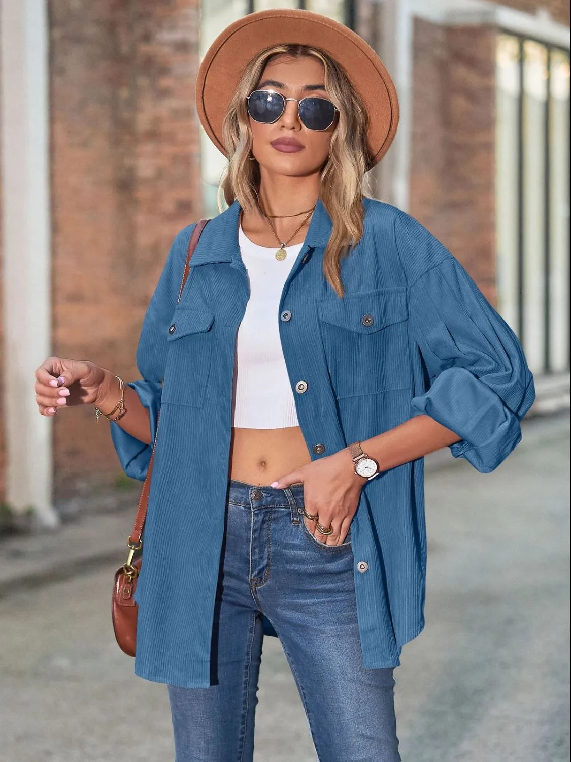 Mandy Button Up Collared Neck Long Sleeve Shirt sold by Charming Charlie product image thumbnail 3