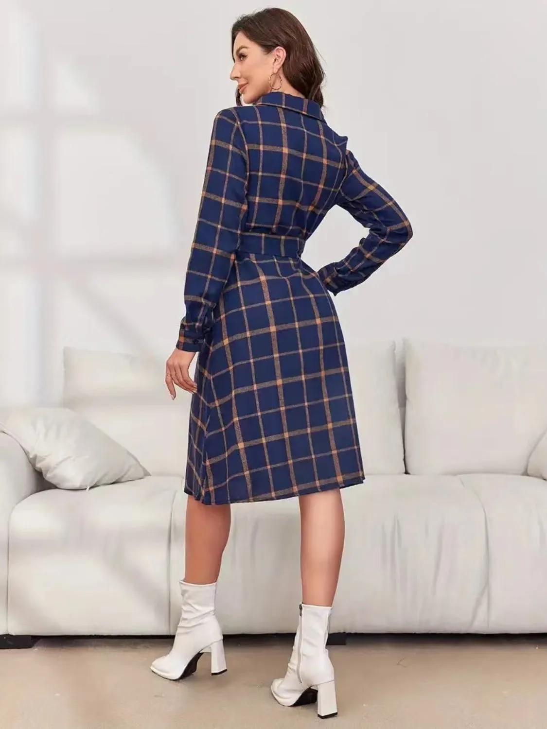 Plaid Tie Waist Long Sleeve Dress sold by Charming Charlie product image thumbnail 2