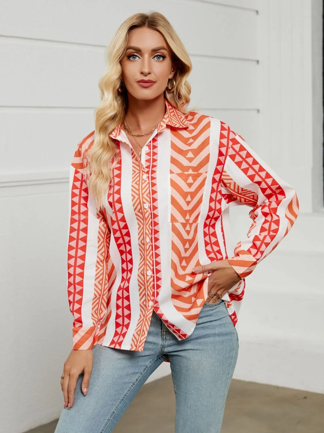 Geometric Collared Neck Long Sleeve Shirt sold by Charming Charlie product image thumbnail 5