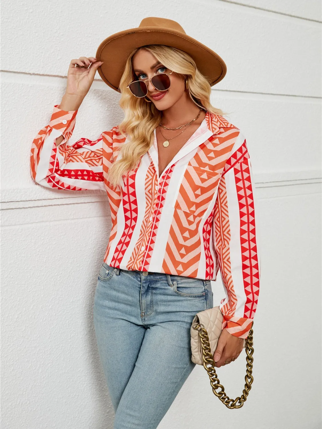 Geometric Collared Neck Long Sleeve Shirt sold by Charming Charlie product image thumbnail 3