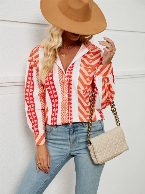 Geometric Collared Neck Long Sleeve Shirt sold by Charming Charlie