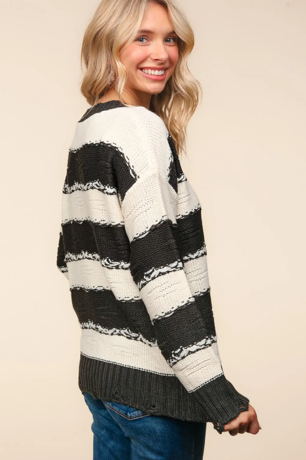 Haptics Striped Contrast Distressed Sweater sold by Charming Charlie product image thumbnail 2