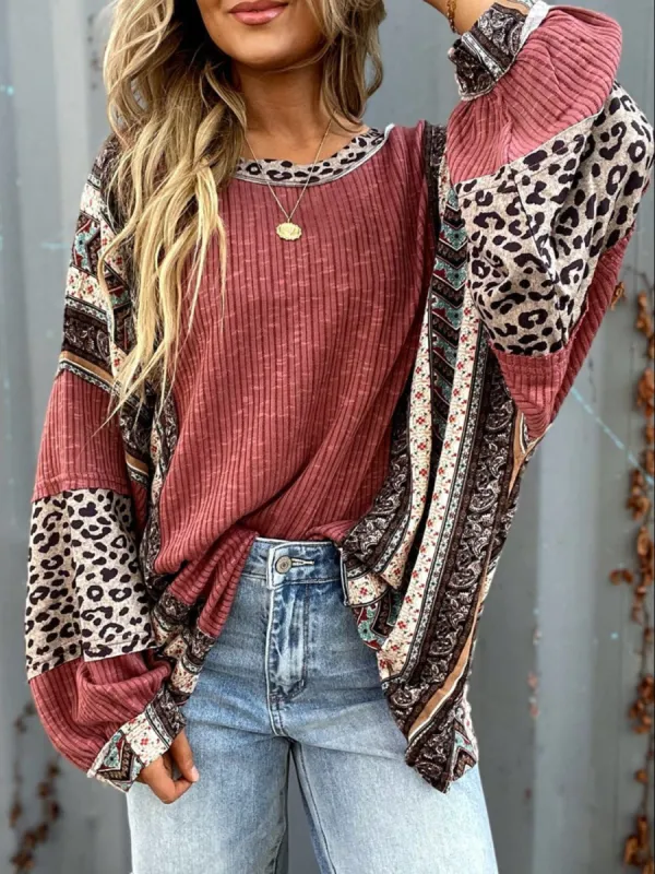 Leopard Round Neck Long Sleeve Sweatshirt sold by Charming Charlie