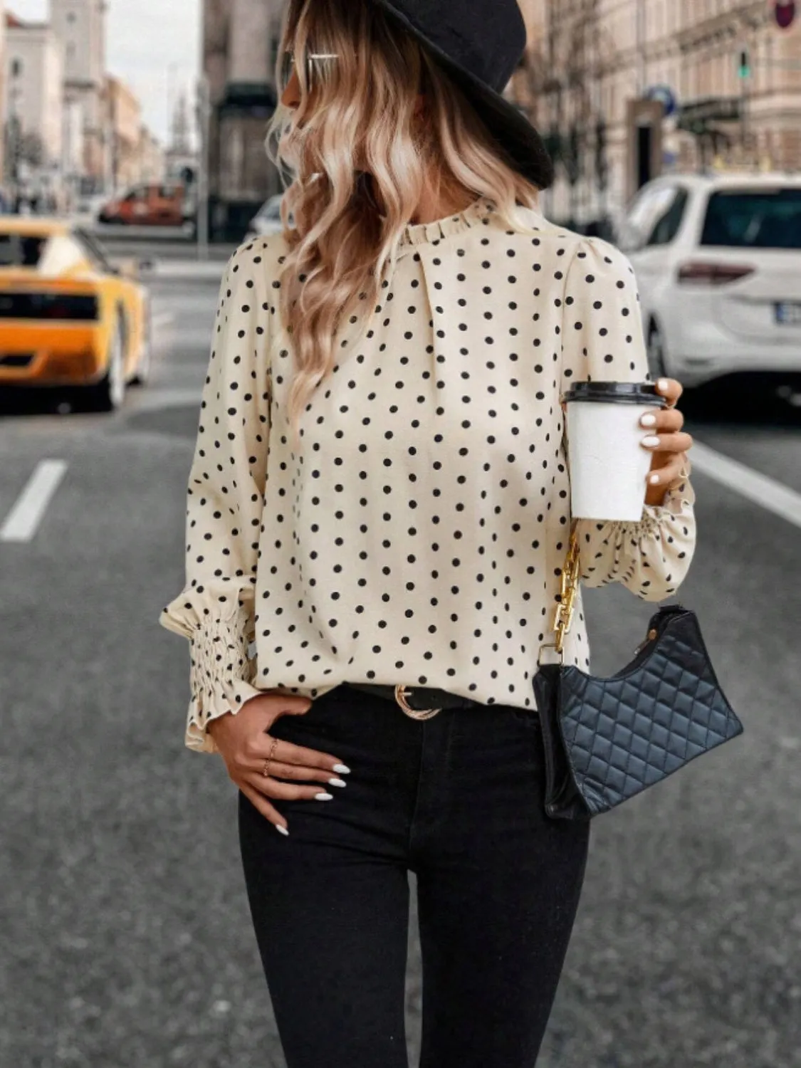 Polka Dot Mock Neck Long Sleeve Blouse sold by Charming Charlie product image thumbnail 4
