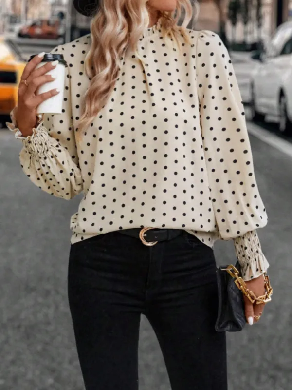 Polka Dot Mock Neck Long Sleeve Blouse sold by Charming Charlie