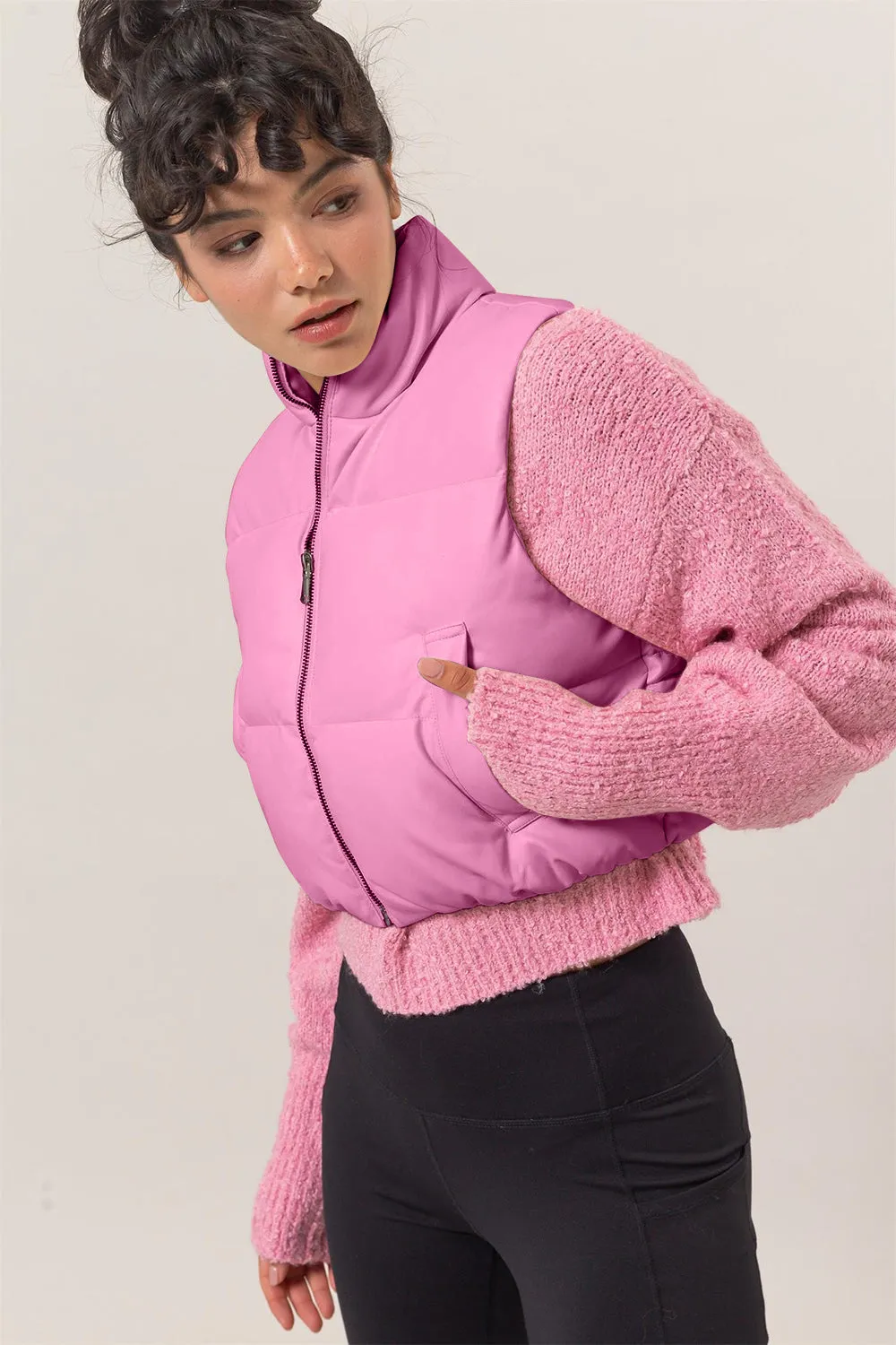 HYFVE Leather Zip Up Cropped Puffer Vest sold by Charming Charlie product image thumbnail 3