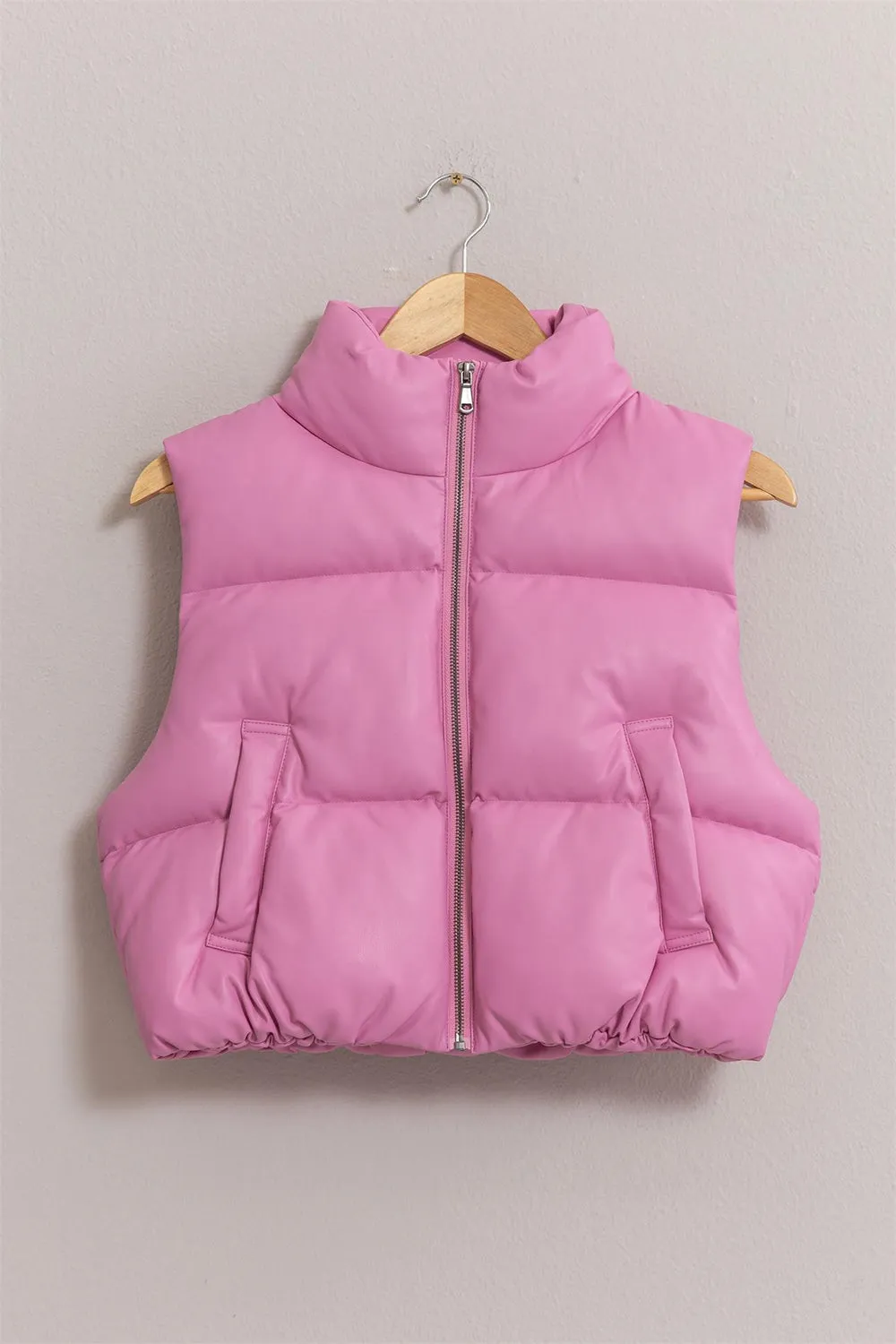 HYFVE Leather Zip Up Cropped Puffer Vest sold by Charming Charlie product image thumbnail 4