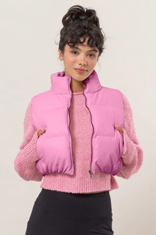 HYFVE Leather Zip Up Cropped Puffer Vest sold by Charming Charlie