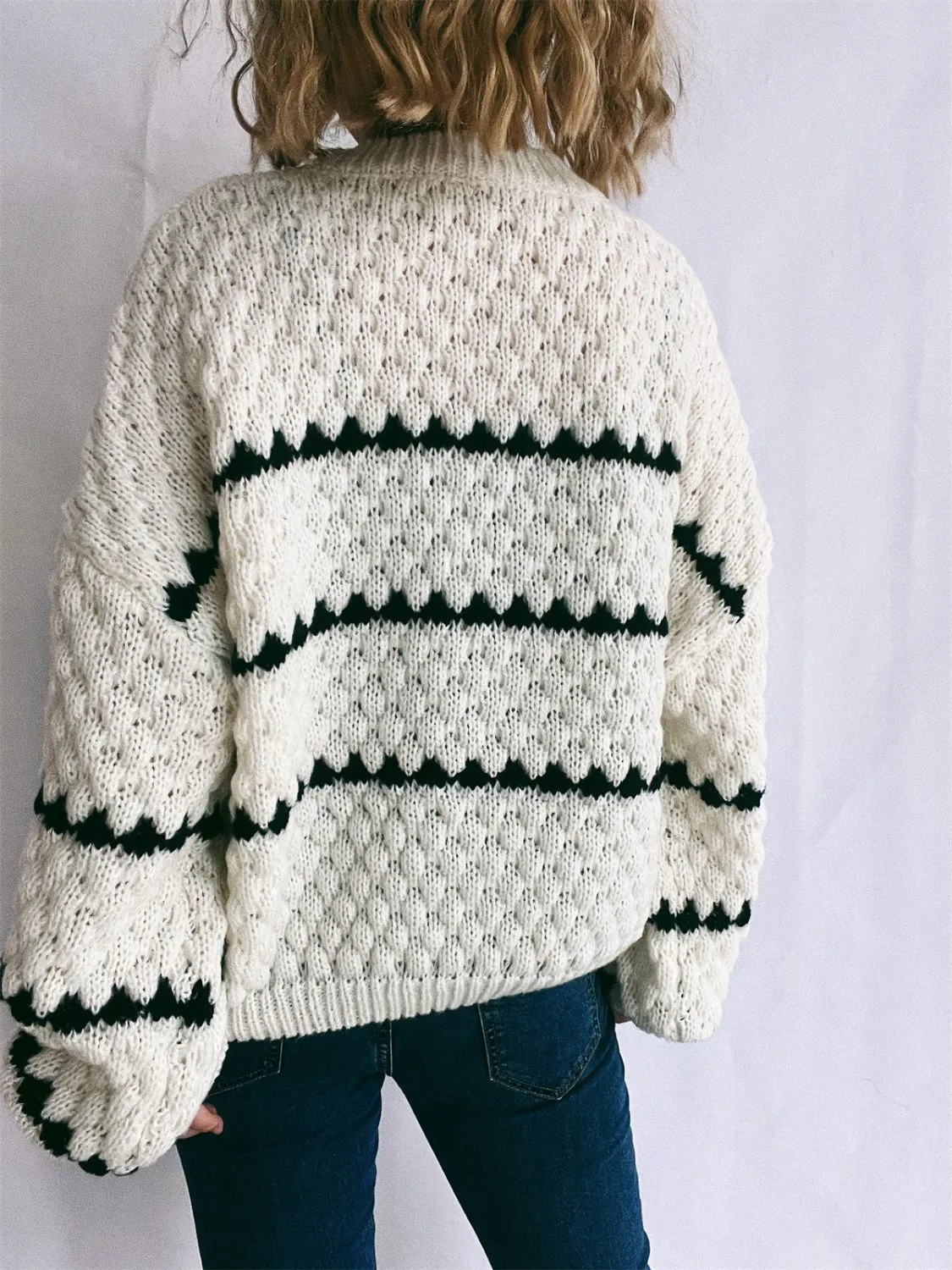 Contrast Stripes Round Neck Long Sleeve Sweater sold by Charming Charlie product image thumbnail 2