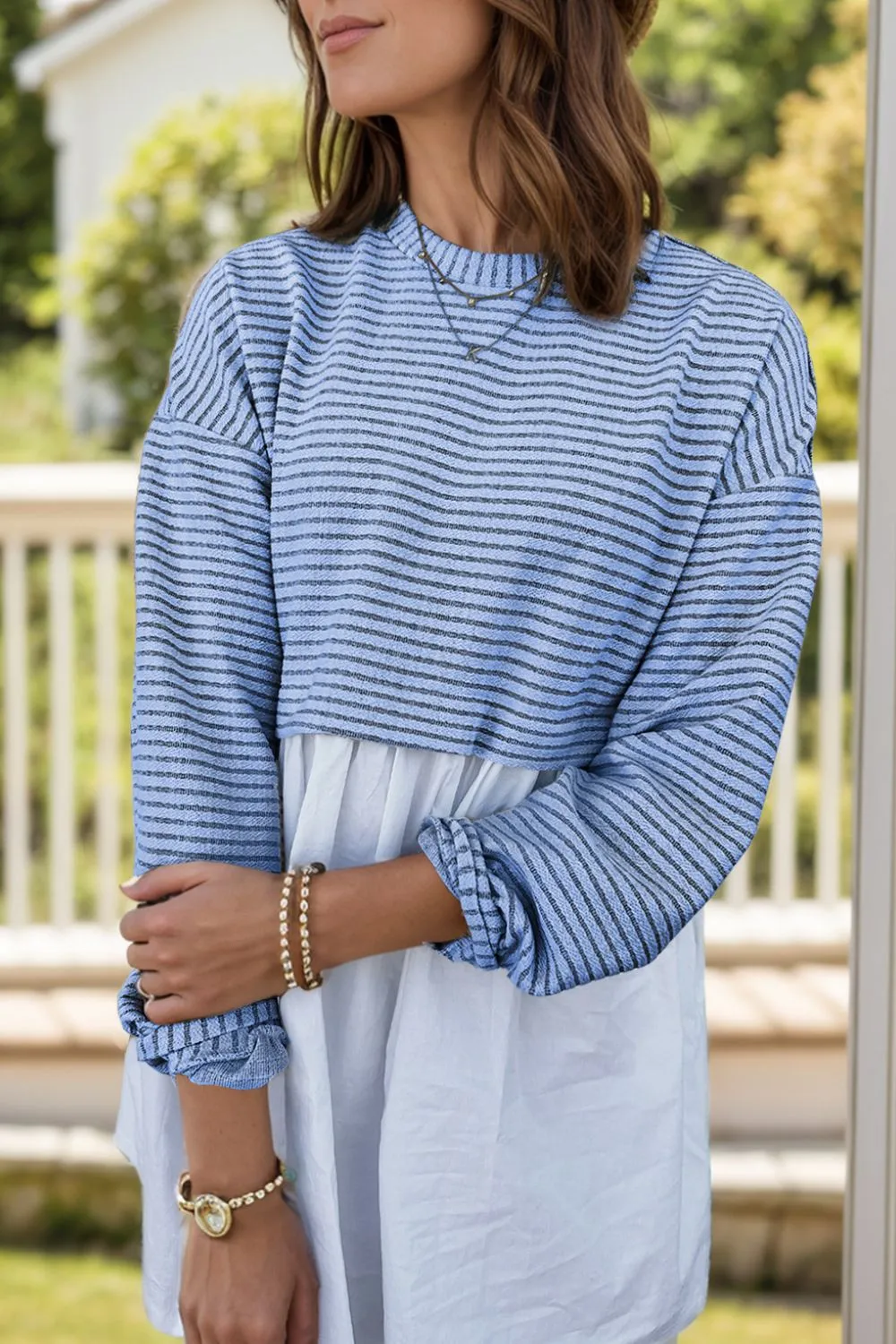 Striped Round Neck Long Sleeve Mini Dress sold by Charming Charlie