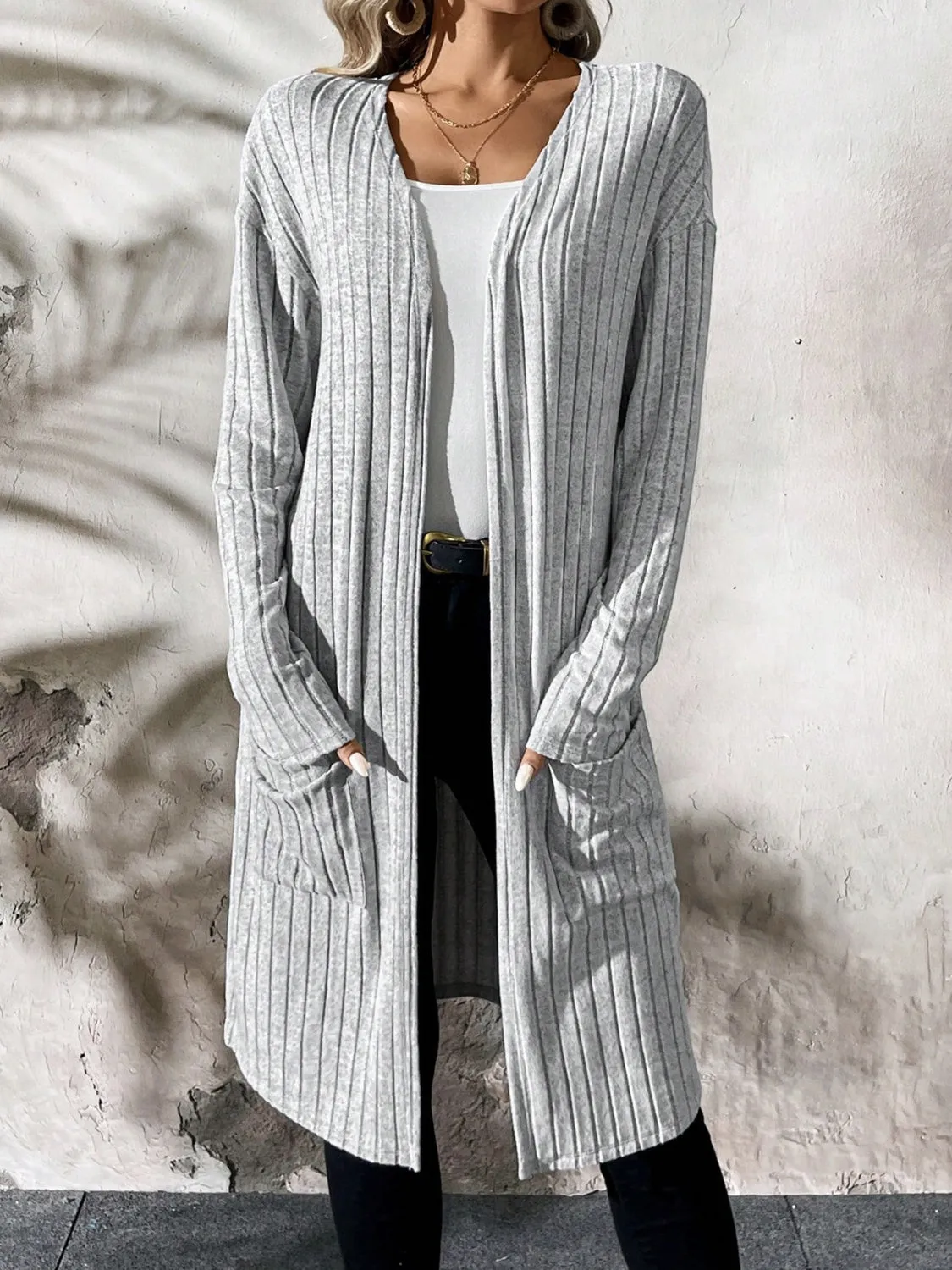 Ribbed Open Front Long Sleeve Cardigan with Pockets sold by Charming Charlie product image thumbnail 4